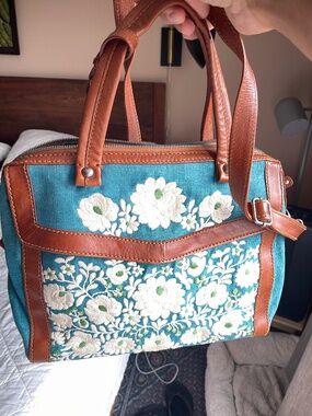 Isabella Fiore Embroidered Teal Satchel